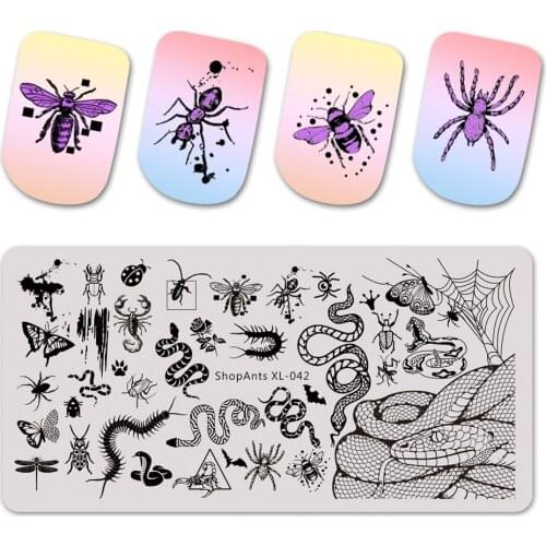 SHOPANTS 6*12cm Nail Stamping Plates Snakes And Insects Pattern Stainless Steel Nail Design For Printing Nail Art Image Plate