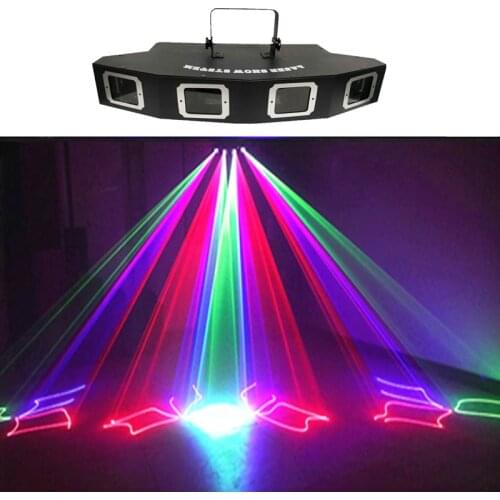 Disco LED Stage Light Four-head Full Color Laser Light DMX Scanning Laser Stage Projector DJ Club Christmas Music Party Show
