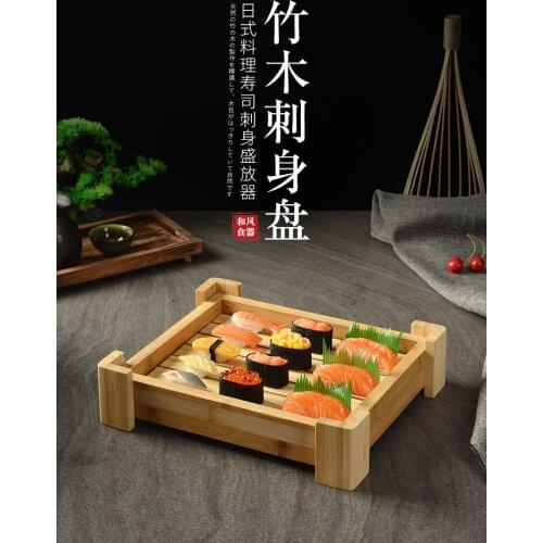 Japanese sashimi ice plate bamboo wood sushi raw fish high grade sashimi plate salmon container cuisine flat dish tableware