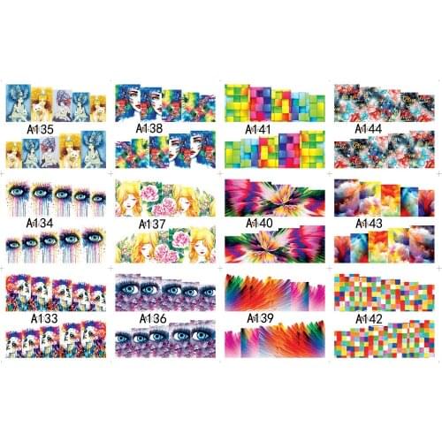 UPRETTEGO 12 PACKS / LOT NAIL ART BEAUTY WATER DECAL SLIDER NAIL FULL COVER EYES GRAFFITI FLOWER EVENING PRIMROSE A133-144