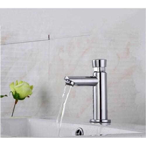 Bathroom Time Delay Faucet Copper Wash Basin Single Cold Water Tap Public Toilet Touch Press Auto Self Closing Water Saving Tap