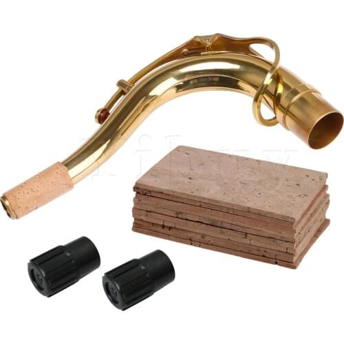 Yibuy 10 Saxophone Neck Cork Sheet & 2 Sax Plug and Golden Saxophone Bend Neck