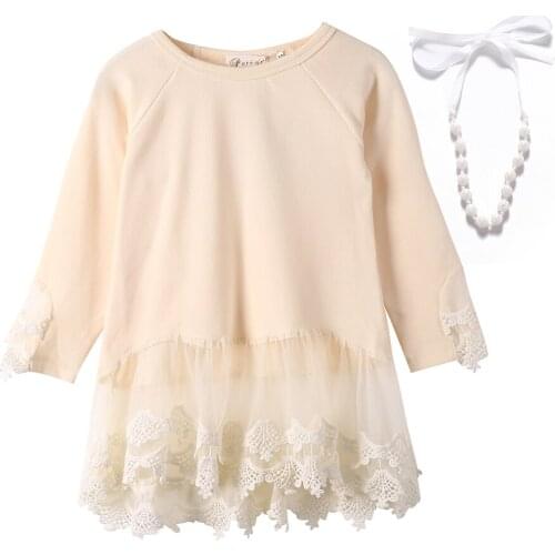 2021 Fall Long Sleeve Clothes White Elegant Girl T Shirt Lace Trimming Princess Party Cute Size 5 7 9 11 13 Years Old