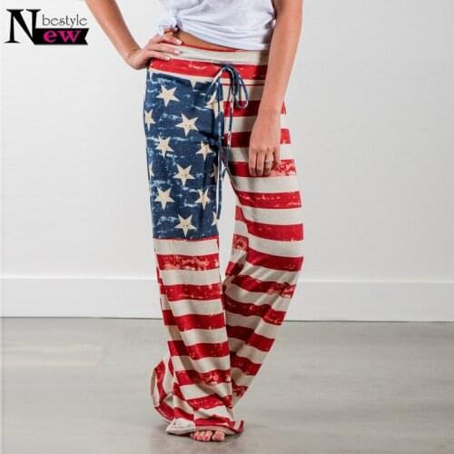 American Flag Print Trousers Women Drawstring Pants Women Wide Leg Pants Stars Stripes Flared Trousers Long Pants New Streetwear