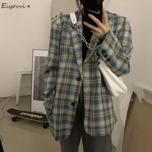 Womens Blazer 2021 Autumn New Female Blazers Vintage Plaid Texture Casual Qualited Jacket Elegant Coat Office Tops Outerwear