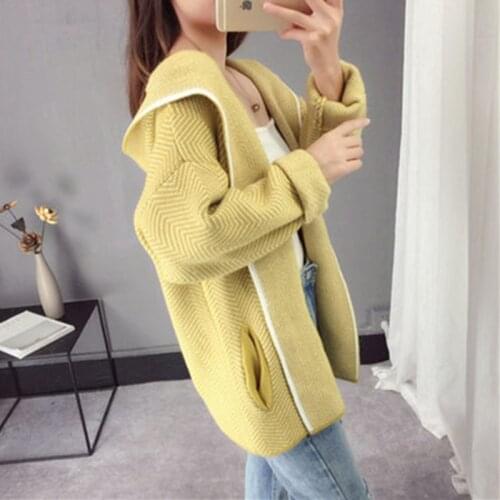 Plus size Hooded Knit Sweater Womens Cardigan coat Khaki Lazy coat 2020 New Autumn Korean Cardigan Sweaters Outerwear Female