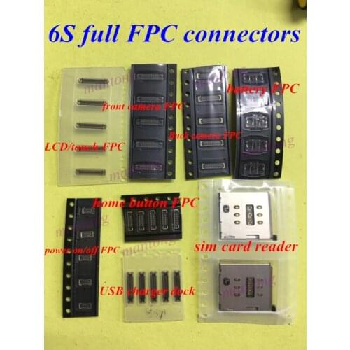 10sets(80pcs) full FPC connectors for iPhone 6S 4.7" LCD/touch on/off 3D home button camera usb dock battery SIM card