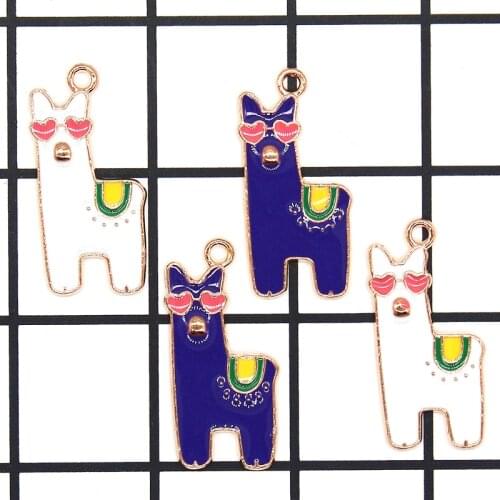 10PCS 28mm*14mm Animal Zinc Alloy All Enamel Lovely Alpaca Charms For DIY Jewelry/Handmade Earring Making Findings XL880