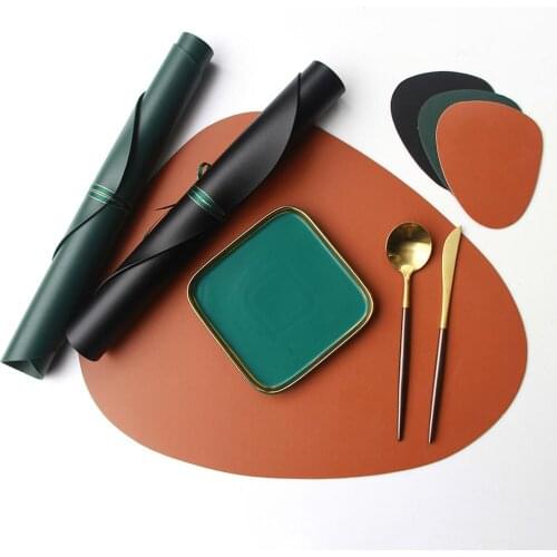 2Pcs Faux Leather Placemat Insulation Bowl Dish Tea Cup Pad Dining Table Mat Table Decoration & Accessories