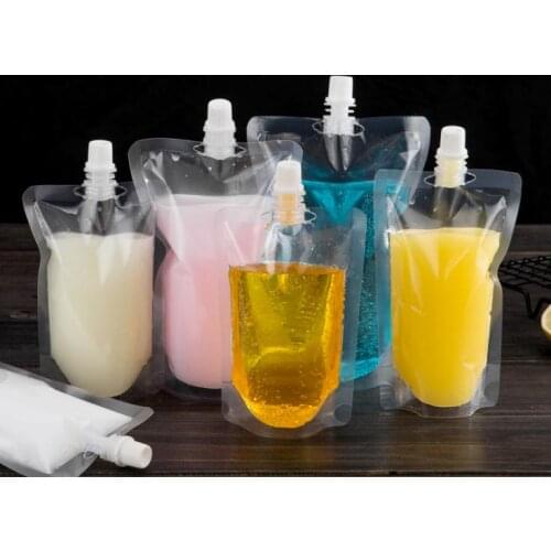 200ML/250ML/300ML/400ML/500ML Stand-up Clear Plastic Drink Packaging Bag Spout Pouch for Beverage Liquid Juice Milk CoffeeSN1969