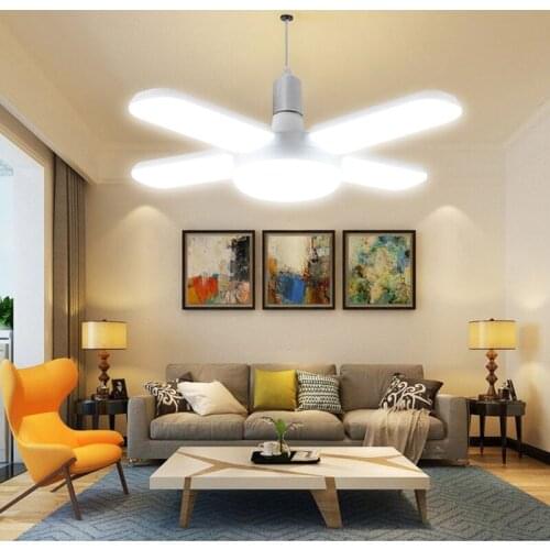 4 Panels Ceiling Lights 0-90 Degree Angle Ajustable Lamps LED Fan Blade Garage Light 50W LED E27 Bulb AC 85-265V Folding Bulb