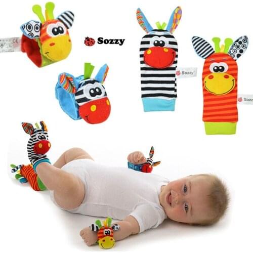 4Pcs/Set Cute Baby Rattles Soft Plush Toys Foot Wrist Rattle Set Cartoon Newborn Development Educational Toys For Children Gift