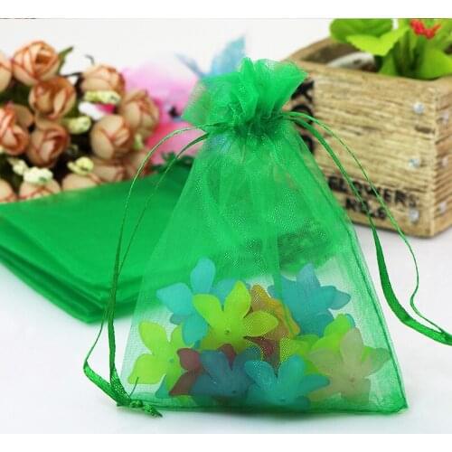 50pcs 15*20cm Grass Green Organza Gift Bag Jewelry Packaging Display Bags Drawstring Pouch For Bracelets/necklace Mini Yarn Bag