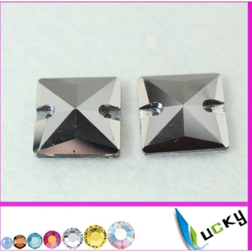 72pcs jet hematite color square shape sew on crystals with two holes flat back rhinestone buttons