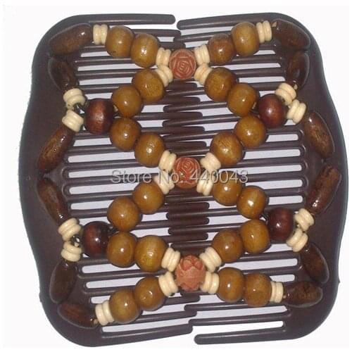 Free shipping 20pcs/lot Magic Stretch Stretchy Bead Double Hair Clip Comb hair accessory wooden beads comb