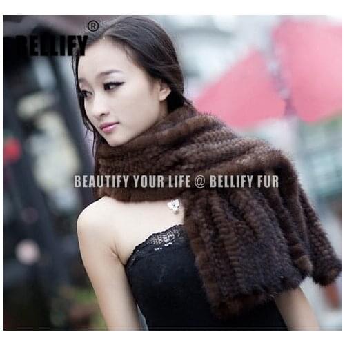 Free Shipping Fashion Vogue Ladies Long Scarves , Brand fahsion Genuine Mink Fur knitted muffle scarves for winter
