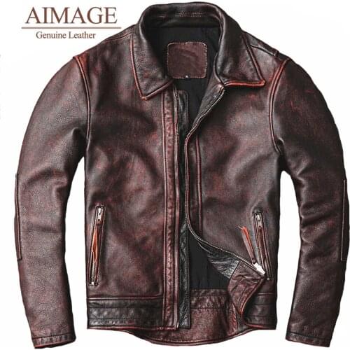 Brand cowhide clothing mens genuine leather clothes fashion vintage motor biker jacket.cool leather coat quality PY079