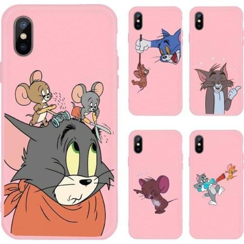 Cute mouse funny cat cartoon Phone Case Pink Candy Color for iPhone 11 12 mini pro XS MAX 8 7 6 6S Plus X SE 2020 XR