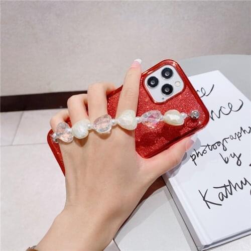 Crystal Heart Pearl Chain Diamond frame Phone Case for Samsung galaxy S20 S21 Plus Note 20 Ultra A12 A22 A42 A52 A72 A02 Cover