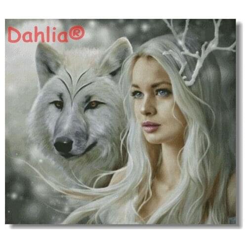 Girl and Wolf Animal Arts Big picture Needlework Embroidery DIY Cross Stitch Kits Crafts 14CT Unprinted Home Decor Handmade