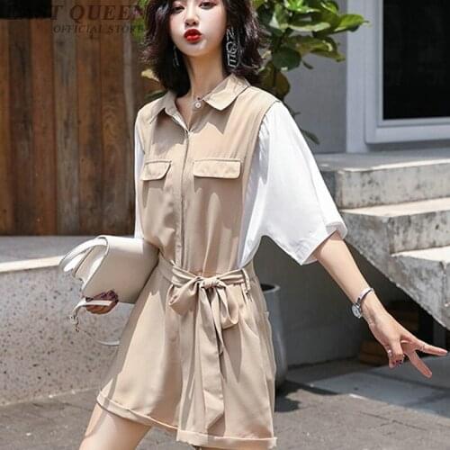 Elegant Jumpsuits For Women 2019 Chiffon Summer Overalls Playsuits Patchwork Shirts Bodysuit Female Shorts Jumpsuit 2019 AA4852