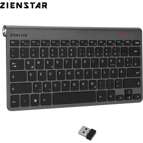 Zienstar QWERTZ German Ultra Slim 2.4G Mini Wireless Keyboard for Macbook PC Computer Laptop Smart TV with USB Receiver