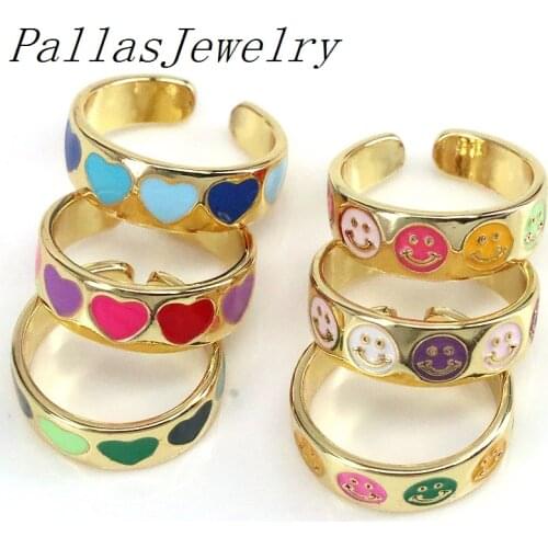 10Pcs Latest adjustable ring,star/heart/smile shape multi-style enamel jewelry,exquisite enamel charm ring