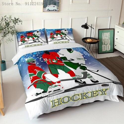 Cartoon Bedding Set Ice Hockey Duvet Cover Sets Comfortable Microfiber Single Queen Double Size Bedclothes Sports Home Textiles