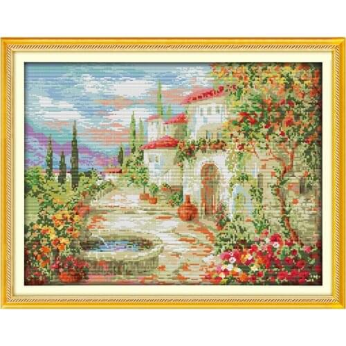 A beautiful garden scenery counted printed on the canvas 11CT 14CT DIY kit wholesale Cross Stitch embroidery needlework Sets