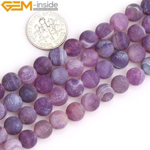 8mm Round Natural Matte Frosted Purple Agates Stone Semi Precious Beads for Jewelry Making Beads 15 Inches Gem-inside