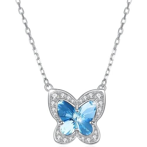 COCOM 925 Sterling Silver Cute Butterfly Pendant Austria Crystals Romantic Engagement Necklace for Women Girls Wedding Jewelry