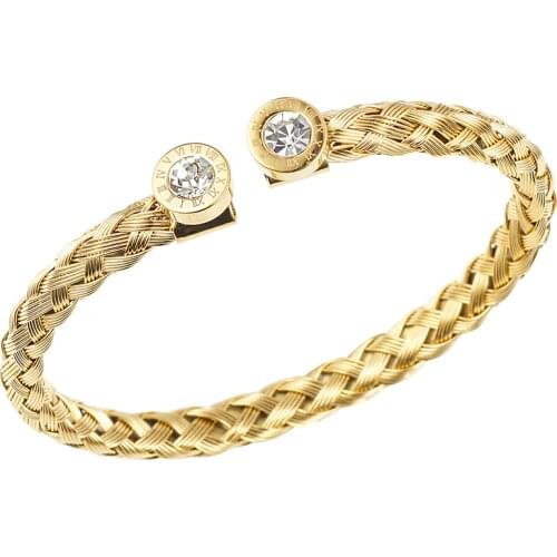 Trendy Gold Plating Bangles Bracelets for Woman Man Roman Letter Cubic Zirconia Metal Wristband Engagement Wedding Party Jewelry