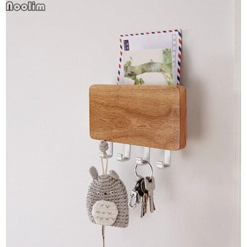 NOOLIM Aluminum&Wood Wall Hanging Key Hook Creative Door Hook Storage Rack Wall Hanging Living Room Book Envelope Storage Holder