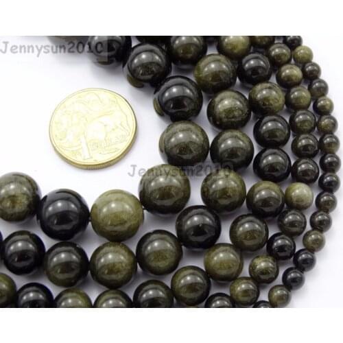 Natural Golden Obsidian Gems Stones Round Spacer Loose Beads 15.5'' Strand for Jewelry Making Crafts 5 Strands/Pack