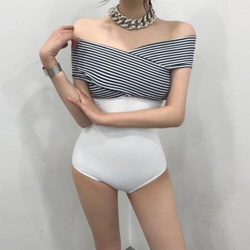 New Style Fashion Womens One Piece Striped Push Up Padded Bra Swimsuit Were Thin Cover Belly Hot Spring Bathing Suit Bikini