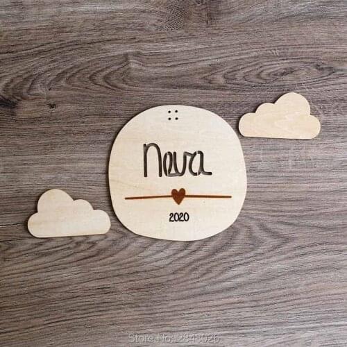 Personalized Wooden wall decor with Name and Cloud,New Born Gift