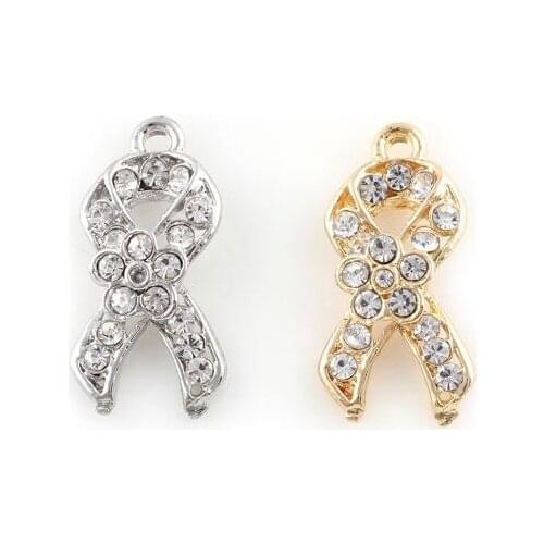 20PCS/lot 22x11mm (Gold,Silver Color) Ribbon Cancer Hang Pendant Charms Fit For Glass Magnetic Memory Floating Locket