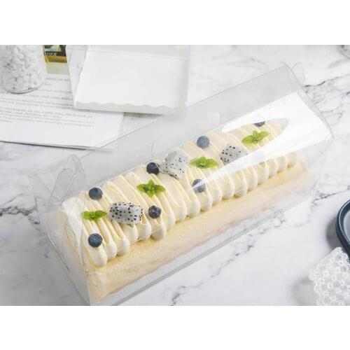 Transparent Cake Roll Packaging Box with Handle Eco-friendly Clear Plastic Cheese Cake Box Baking Swiss Roll Box SN1161