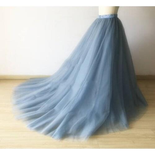 Dusty Blue High End Long Tulle Skirts For Women Photoshoots Zipper Style Custom Made Long Tulle Skirt Female High Quality 2018