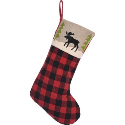 Christmas Stocking Socks Plaid Elk Party Gift Candy Bag Hanging Pendant Xmas Tree Fireplace Decoration