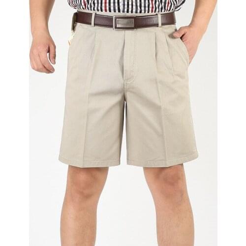New Summer Mens Shorts Double Pleated Cotton High waist Loose Fve-point Shorts Thin Middle-aged Casual pants More size 30-46
