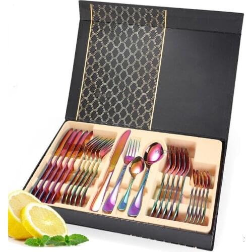 REWTR Stainless steel tableware 24Pieces Suit Table knife Dinner spoon fork steak tableware