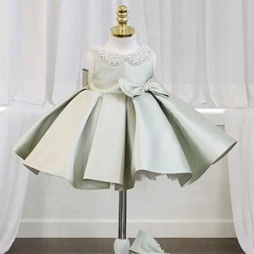 Wedding Green Baby Girls Dress for Newborn Christening Kids Clothes Big Bowknot Formal Baby Girl 1 Year Birthday Party Dresses