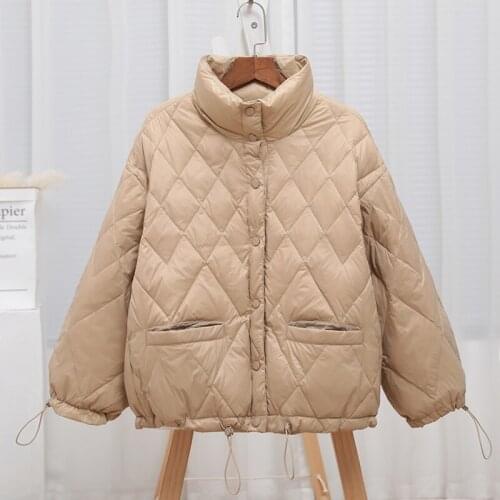 Candy color light down jacket for women short fall/winter 2021 new Korean edition white down jacket with standing collar trend