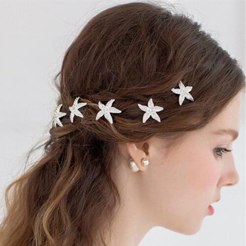 New alloy starfish style hair ornaments bride U clip hair ornaments shiny rhinestone hairpin ornaments