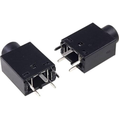 100pcs Vertical Phone Jack 3.5mm 5 pin stereo audio socket for 3 poles earphone plug through hole DC30V 0.5A