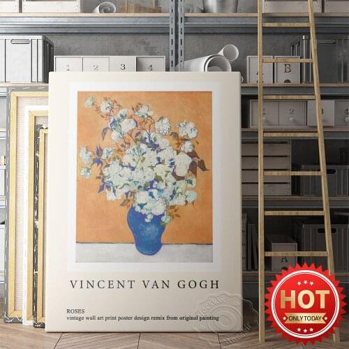 Vincent Van Gogh Museum Exhibition Poster, Van Gogh Roses Wall Picture, Vintage Flower Leaf Wall Art, Gogh Still Life Art Prints