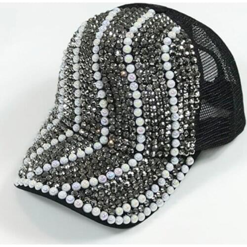 2018 Rhinestones luxury pearl Sequins Baseball Cap For Women Summer Cotton Hat Girls Snapback Hip hop hat Gorras Casquette Bones