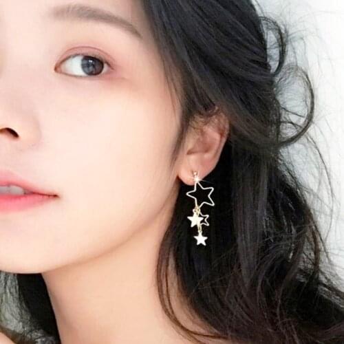 SUMENG New Women Korean fresh and simple temperament hollow star asymmetric alloy earrings female jewelry 2021 gift Pendientes