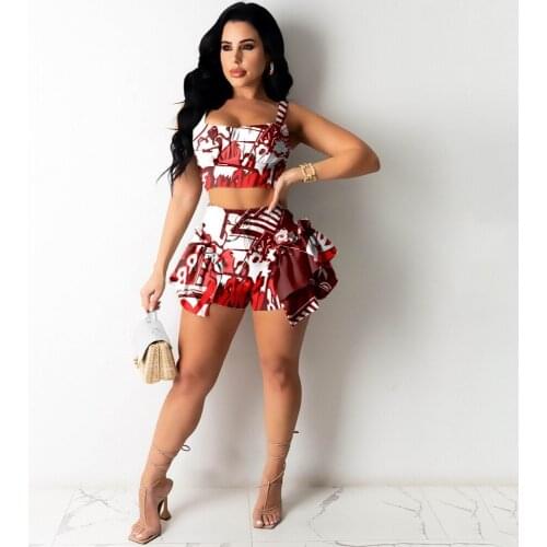 Women Short Sets 2021 2 Piece Summer Womens Set Floral Print Crop Tops And Shorts Two 2 Piece Y2K Sets Sexy Fashion Outfits
